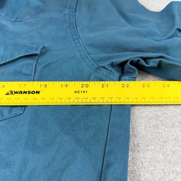 Vintage 90s Wrangler Pearl Snap Western Shirt Teal Denim Cowboy XL Long Sleeve - Picture 9 of 11